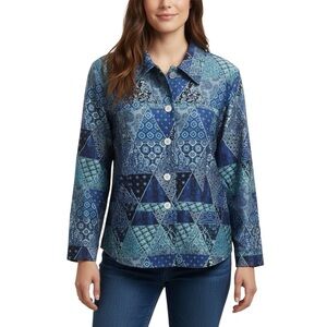 Size L?/XL? Vintage Cold Water Creek Womens Jacket Dark Blue Paisley Artsy Boho